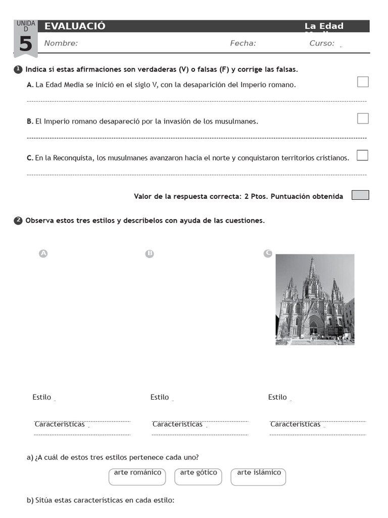 Exámen Tema 5 Sociales 5º Primaria | PDF