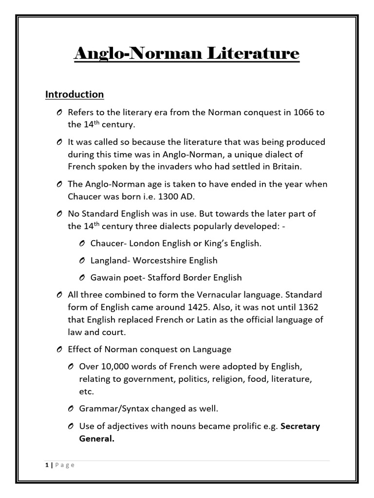 Anglo Norman Literature | PDF