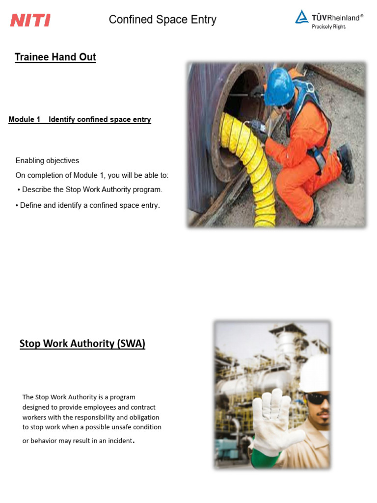 Confined Space Trainee Hand Out | PDF