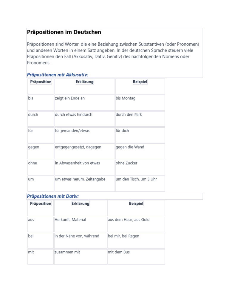 Präpositionen Im Deutschen | PDF