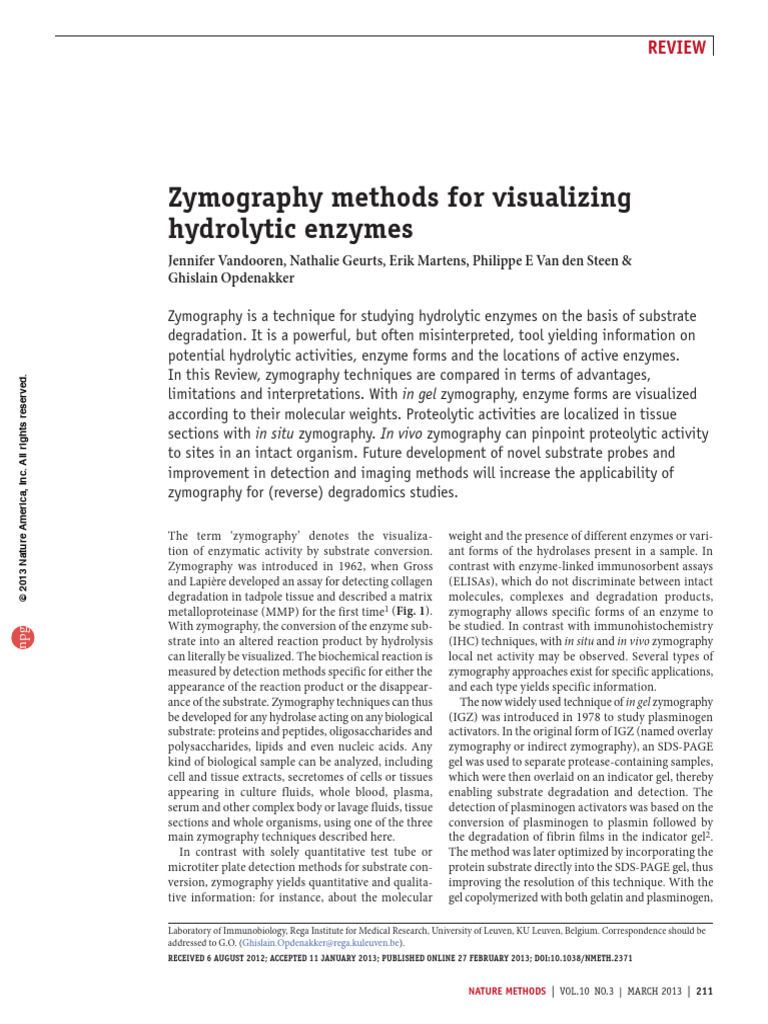 Zymography Methods For Visualizing Hydrolytic Enzymes | PDF