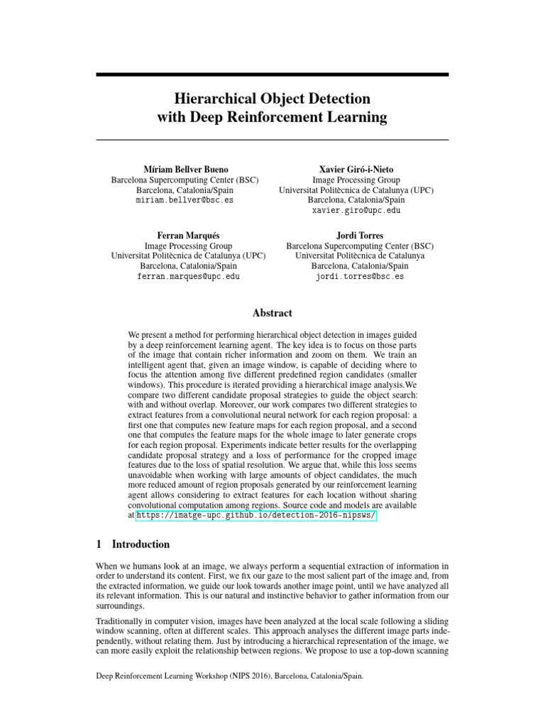 Hierarchical Object Detection With Deep Reinforcement Learning | PDF