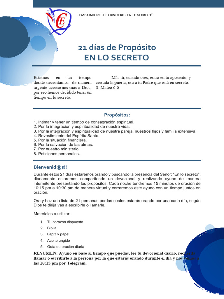 Guía 21 Días de Oración y Ayuno en Lo Secreto | PDF | Oración