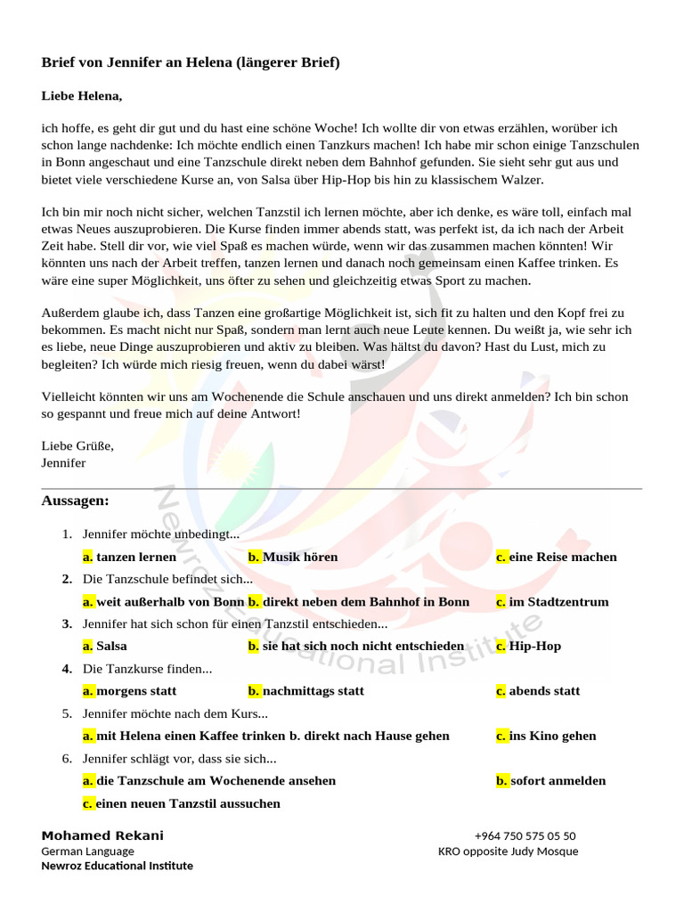 Leseübung teil2 - einfach | PDF