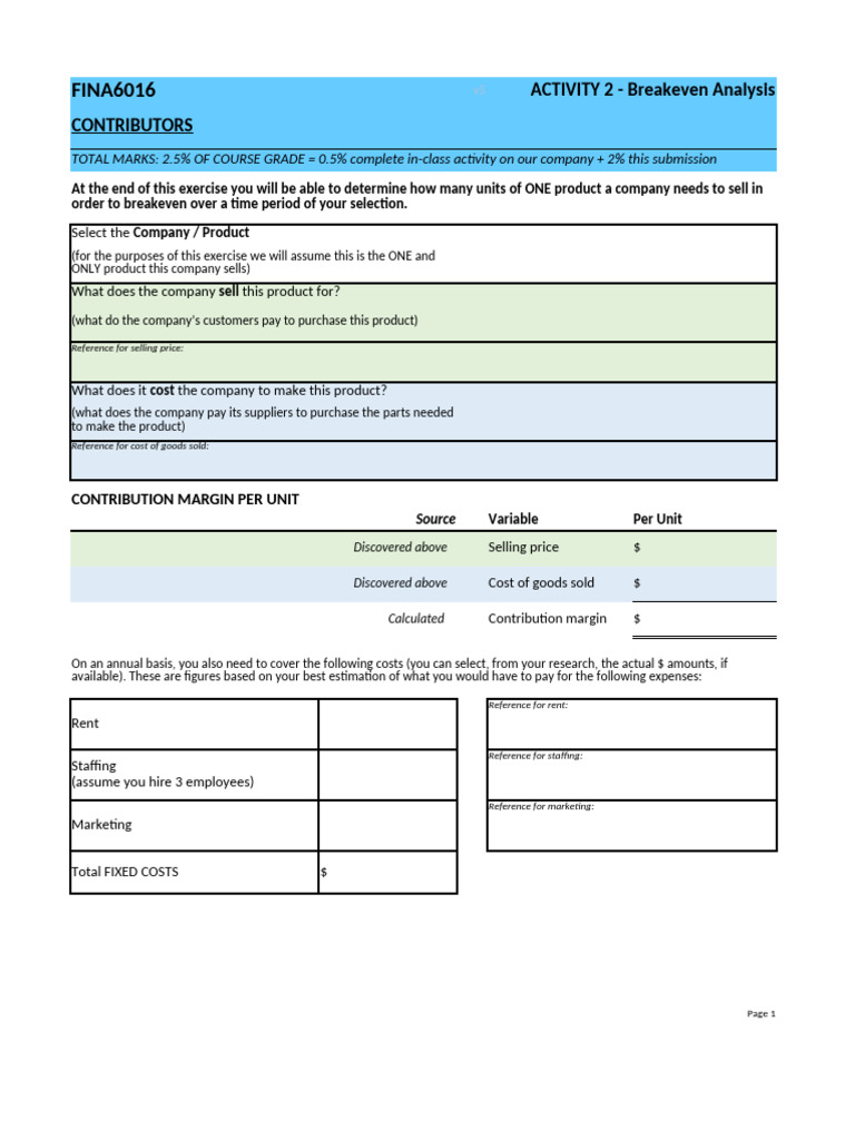 Activity 2 - Breakeven Analysis v7 | PDF