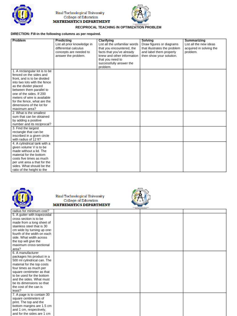 Optimization Using Reciprocal Teaching Pdf