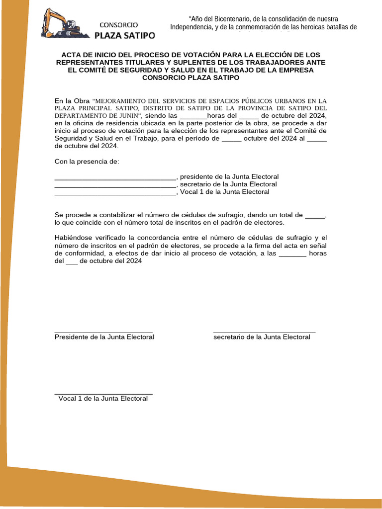 Acta de Inicio Del Proceso de Votacion | PDF