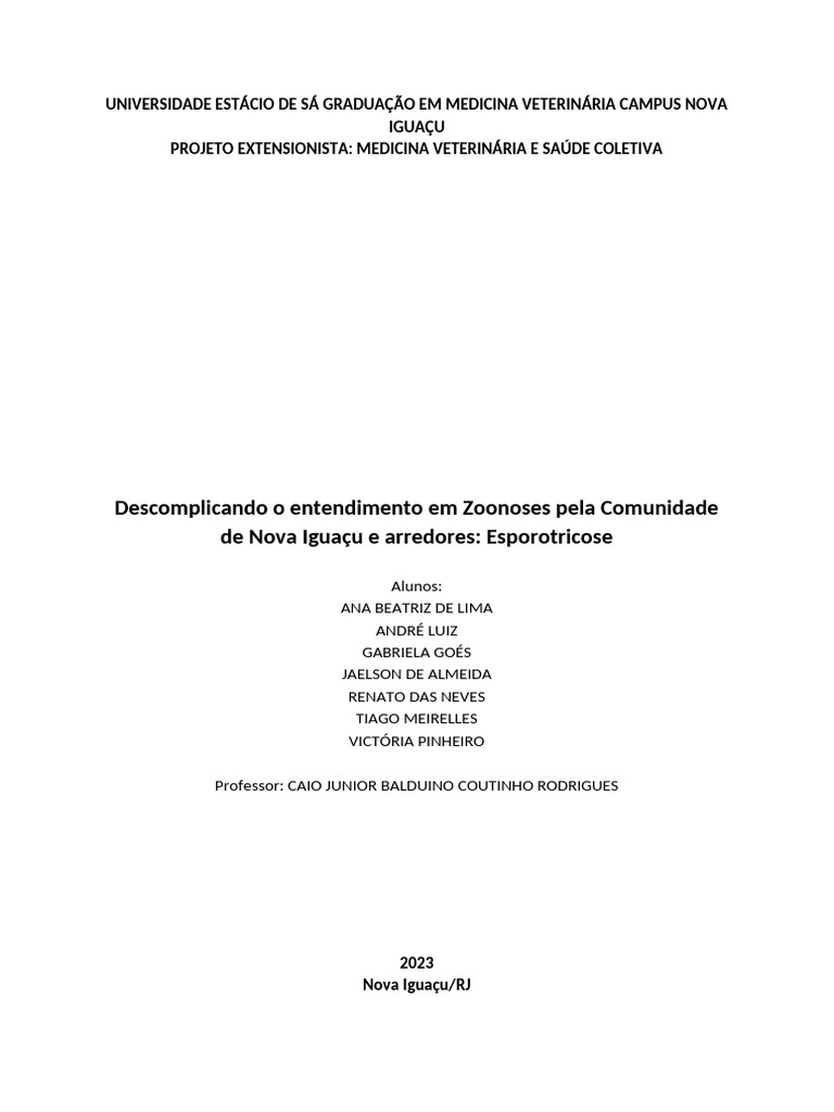 Roteiro de Extensao Ara0949 Medicina Veterinaria e Sa Sde Coletiva ...