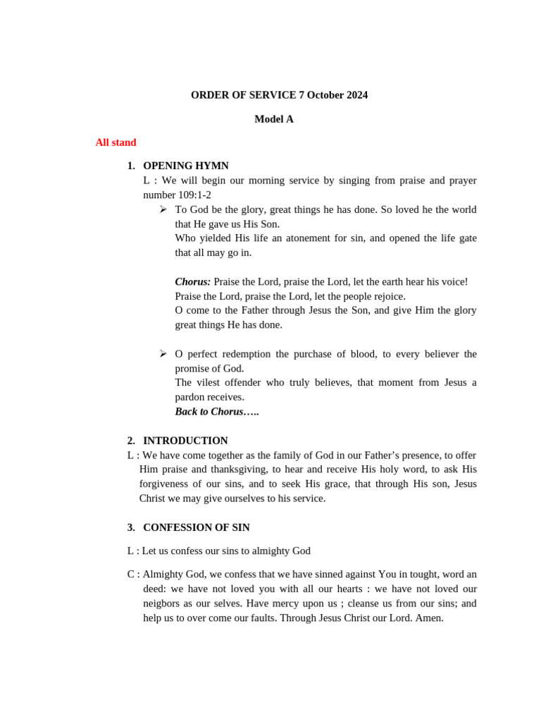 ORDER OF SERVICE 7 October 2024 | PDF