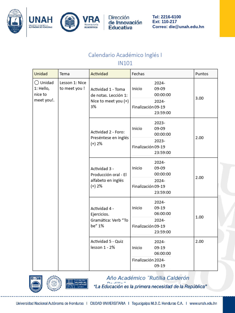 IN101 Criterios de Evaluación y Calendario de Actividades | PDF
