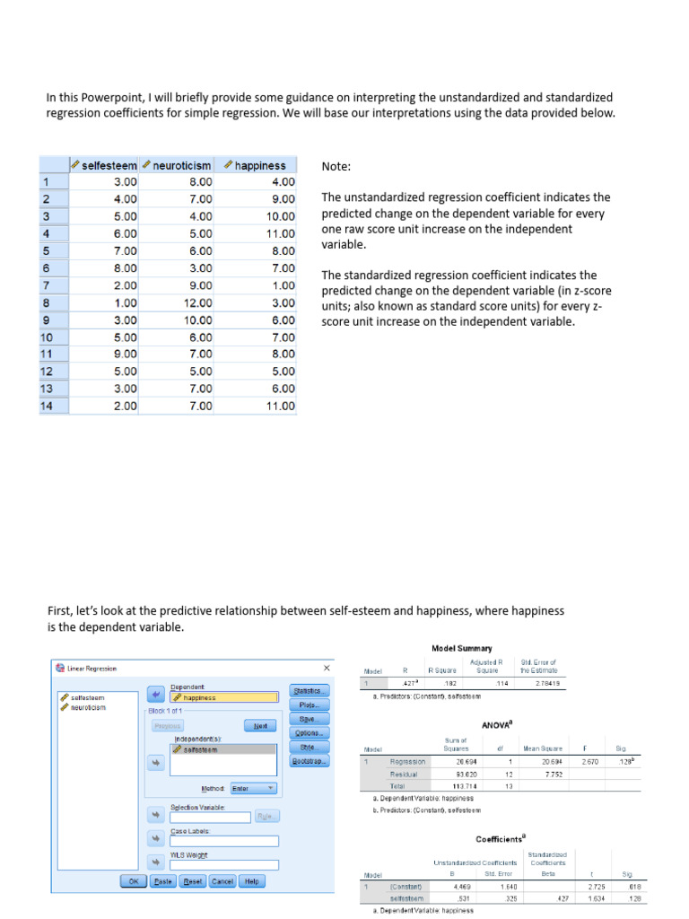 Interpreting Simple Regression Output in SPSS | PDF