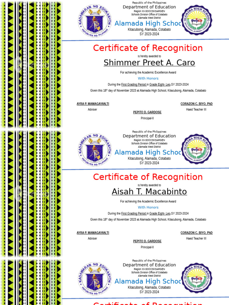 Updated Honors Card 2023 2024 | PDF