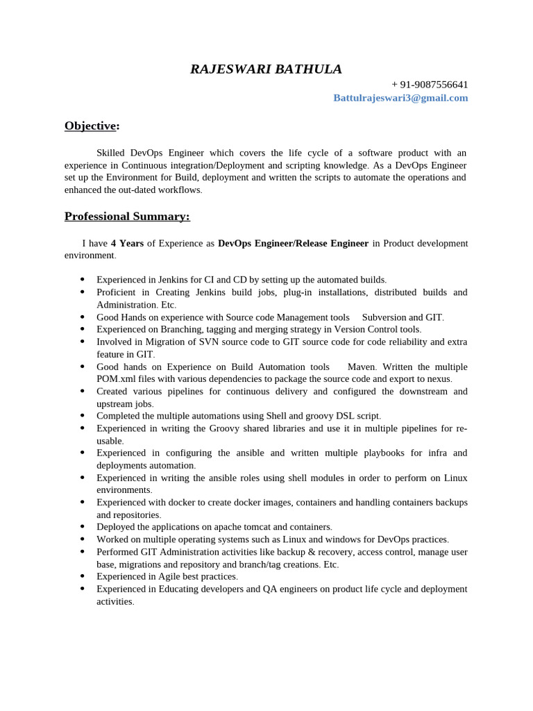 DevOps Engineer Resume Summary | PDF | Software Repository | Computers