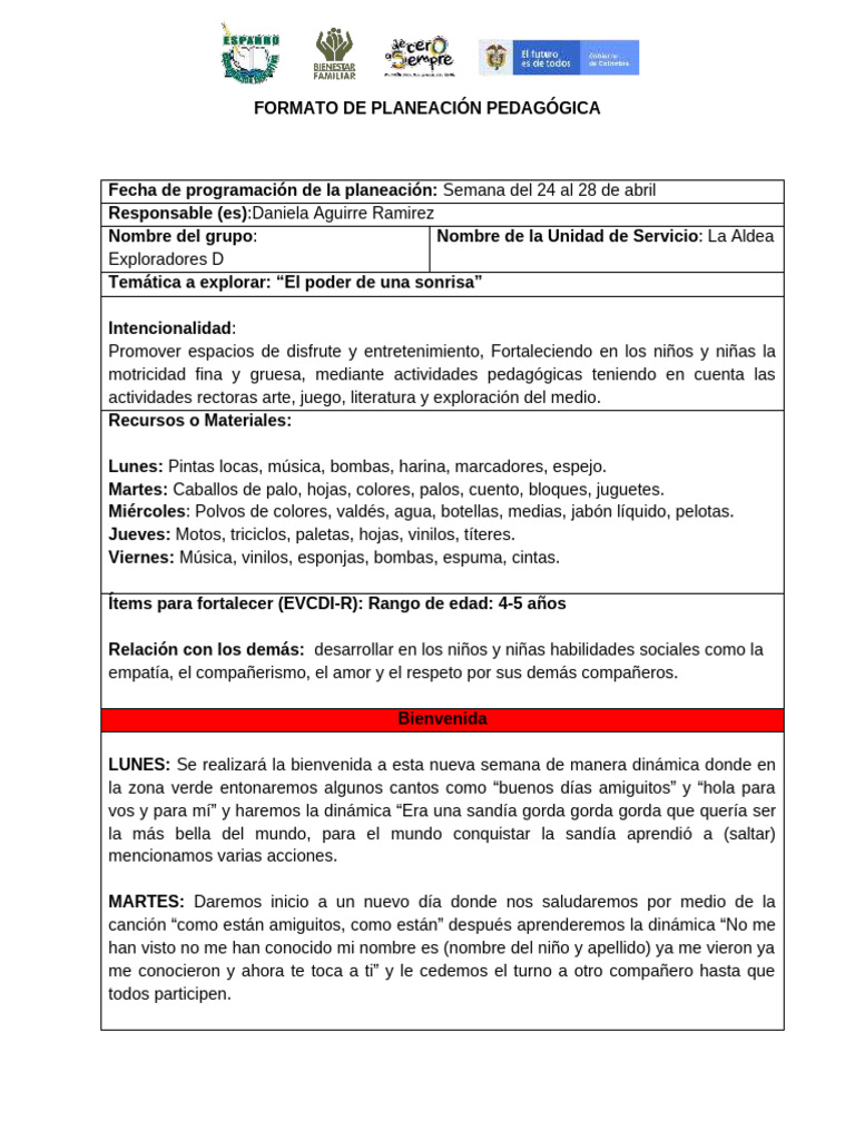 Planeacion Del 24 Al 28 de Abril | PDF