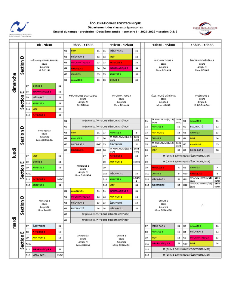 Emploi Du Temps de Deuxième Année - S3 - 2024 - 2025 | PDF