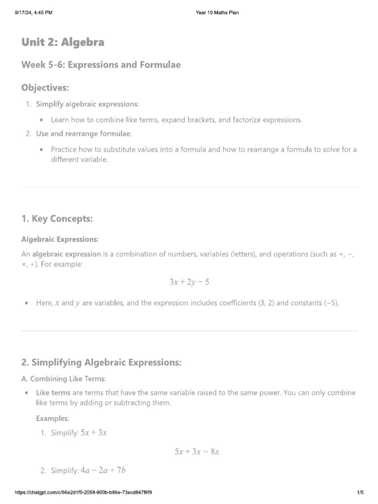 Esther Maths Class Algebra | PDF