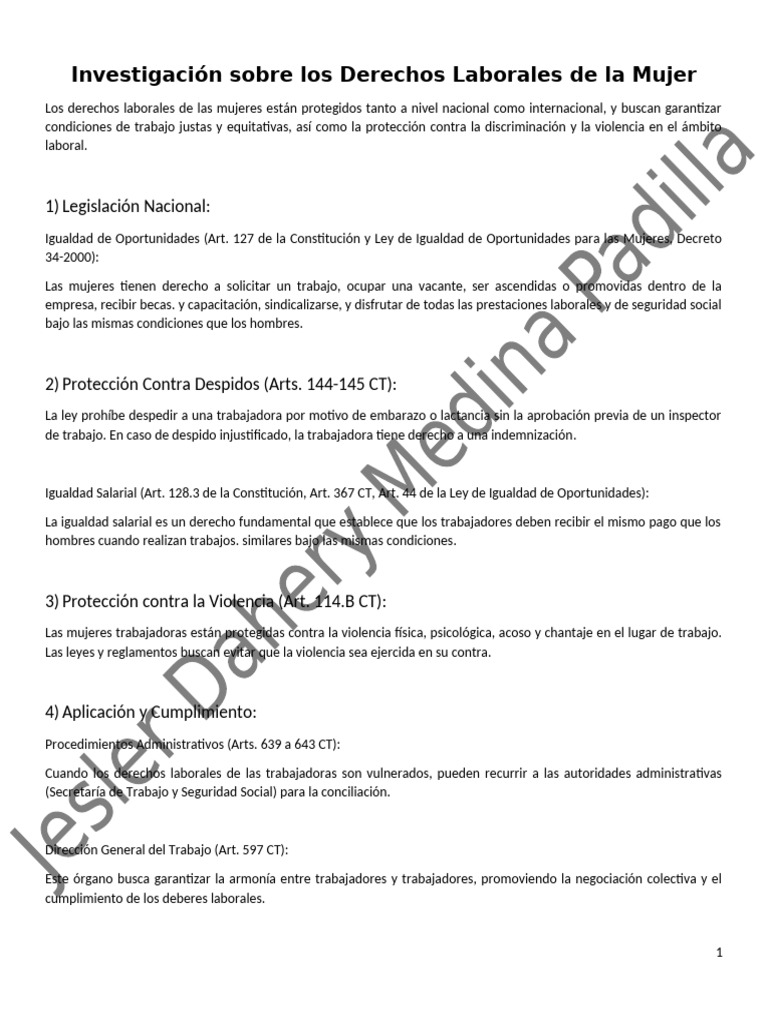 Investigacion Derechos Laborales de La Mujer | PDF