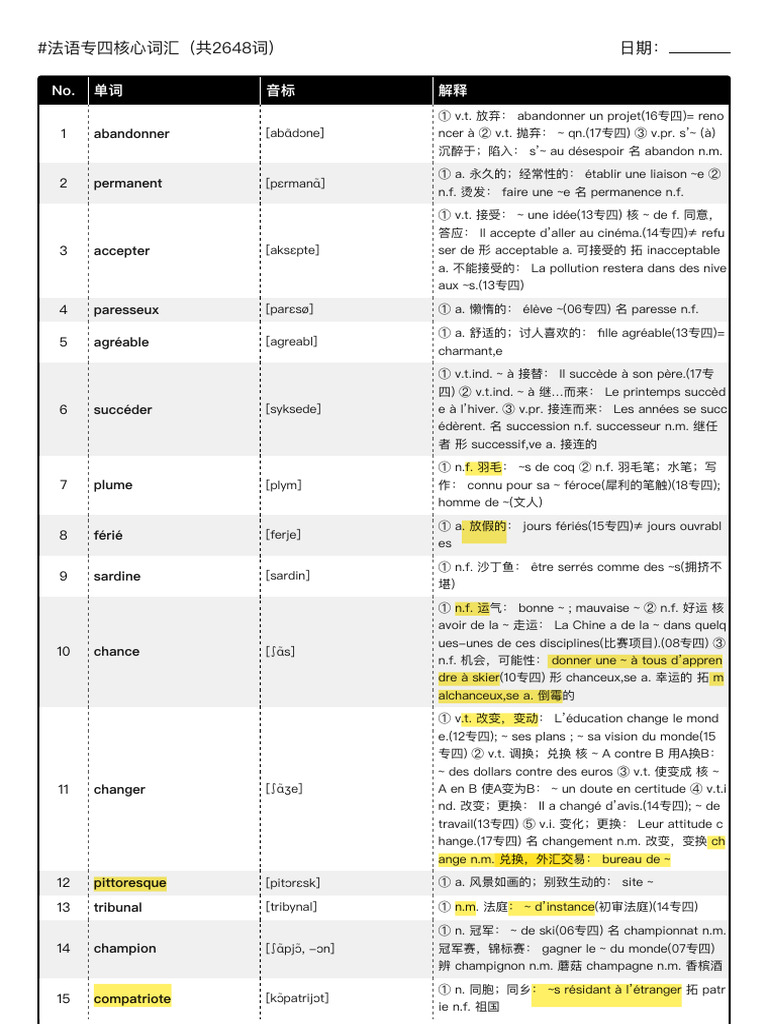 法语专四核心词汇20241003 0035 | PDF