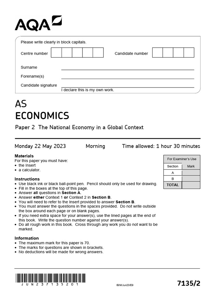 AQA As-Level Economics June 2023 Paper 2 | PDF