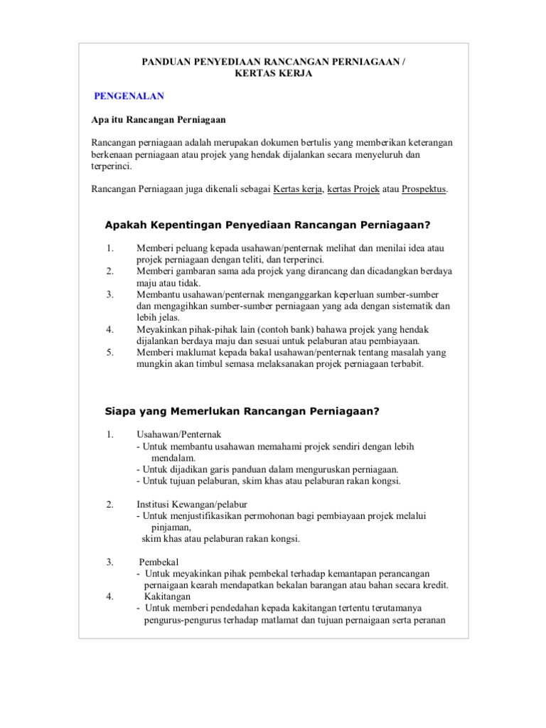 Tujuan Penyediaan Rancangan Perniagaan
