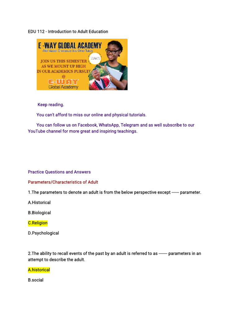 EDU 112 - Practice Questions and Answers | PDF