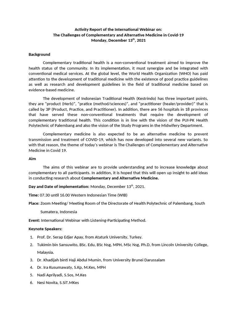 Activity Report of The International Webinar | PDF