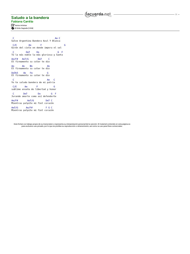 Saludo A La Bandera Fabiana Cantilo Acordes Pdf