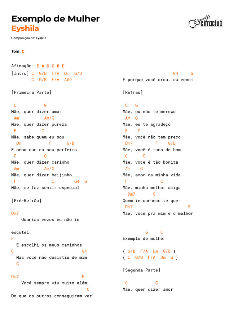 Cifra Club - Eyshila - Exemplo de Mulher | PDF | Amor | Música gravada