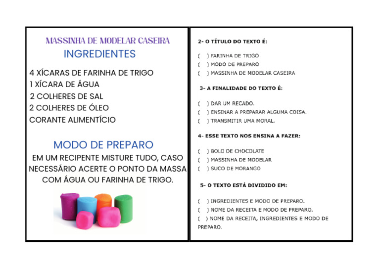 Massinha de Modelar Caseira PDF | PDF