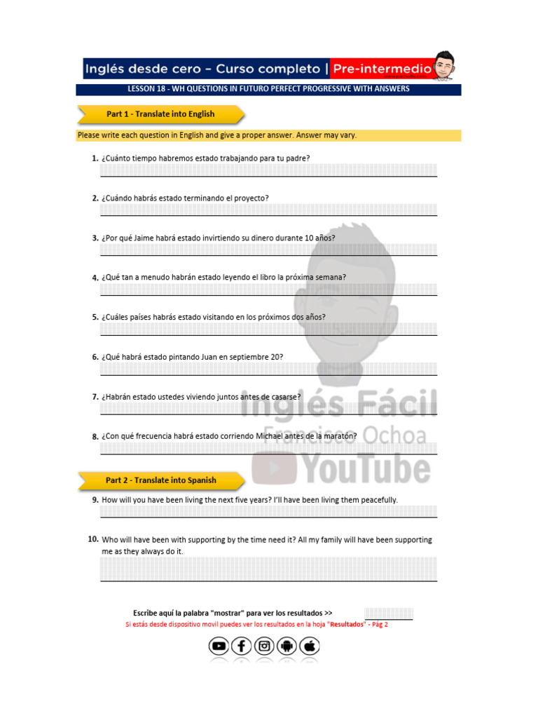LESSON 18 - WH QUESTIONS IN FUTURE PERFECT PROGRESSIVE WITH ANSWERS | PDF