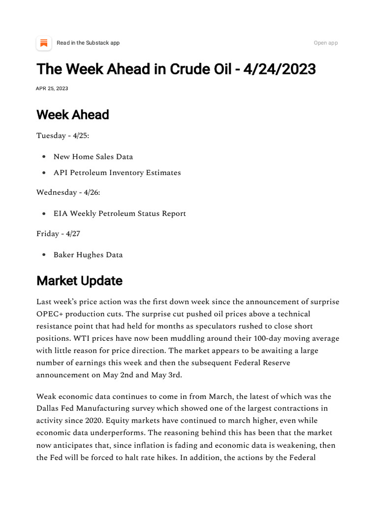 The Week Ahead in Crude Oil - 4-24-2023 | PDF