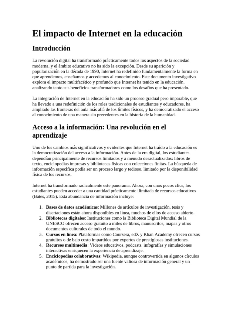 El impacto de Internet en la educación | PDF