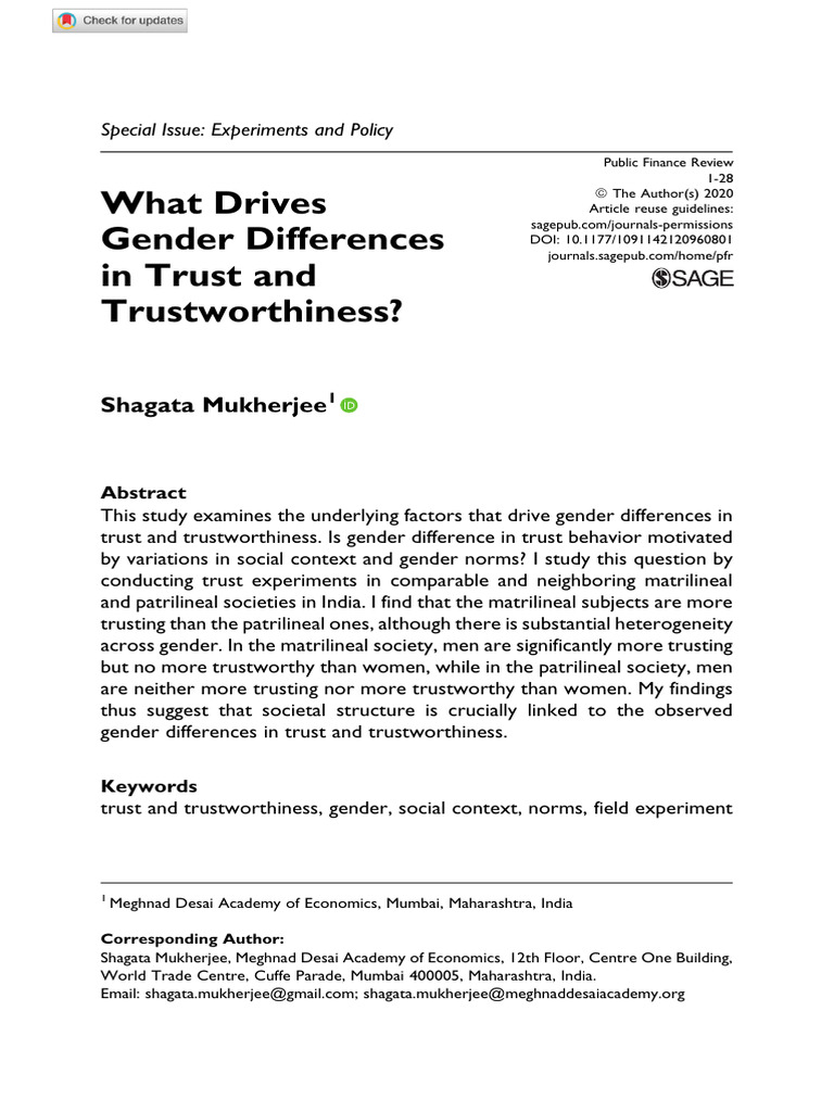 What Drives Gender Differences in Trust - DR Shagata | PDF