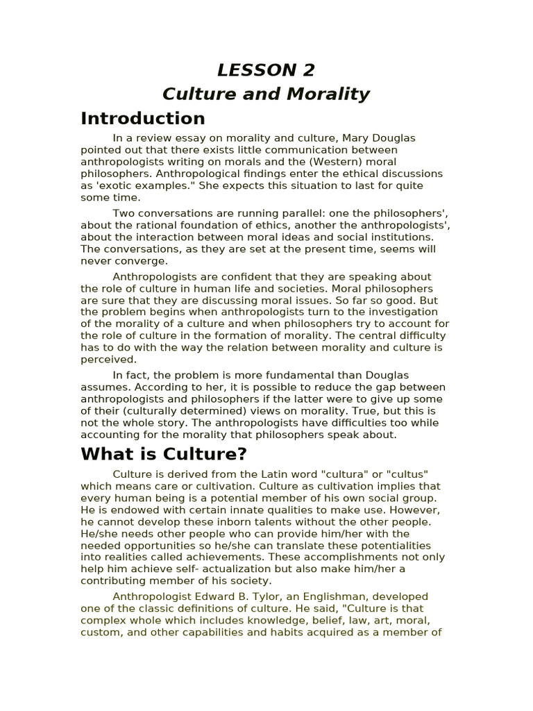 Lesson 2 Culture and Morality | PDF