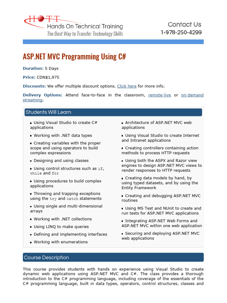 MVC Programming Courses Using C Sharp | PDF