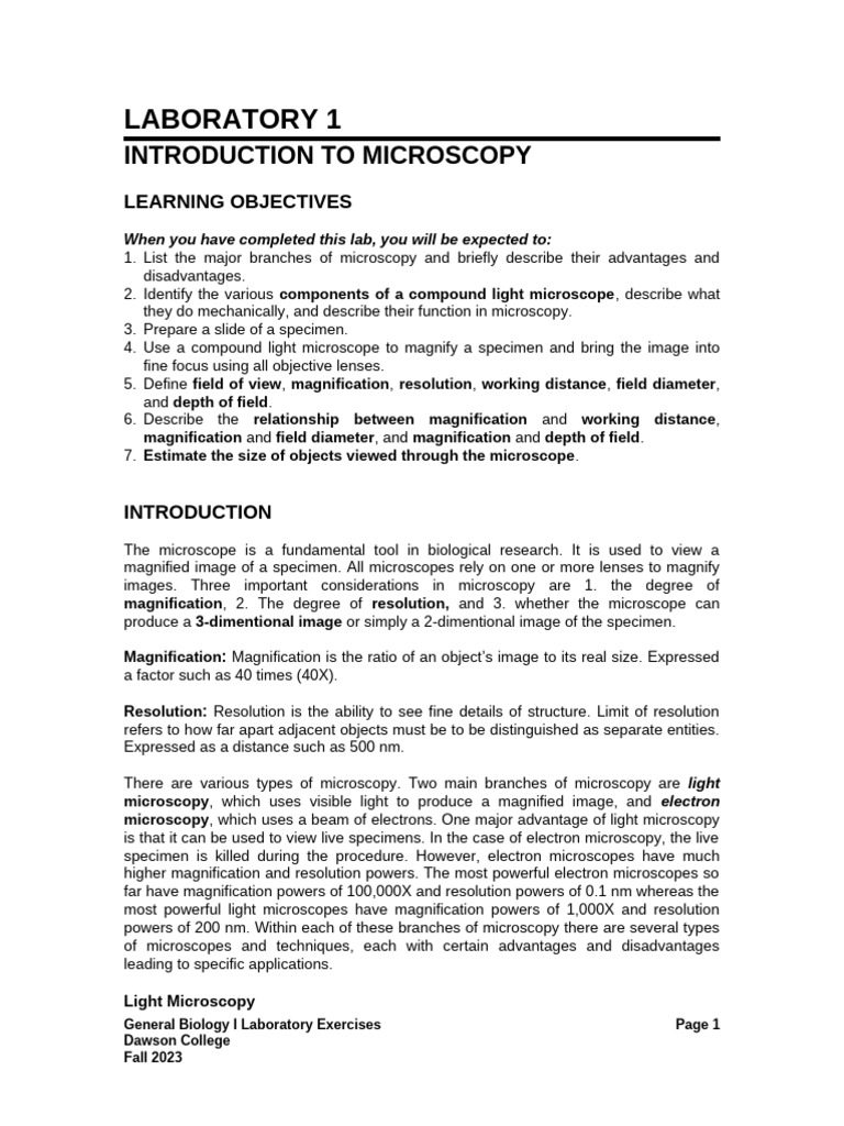 NYA F23-Lab 01-Microscopy Part A | PDF | Microscope | Staining