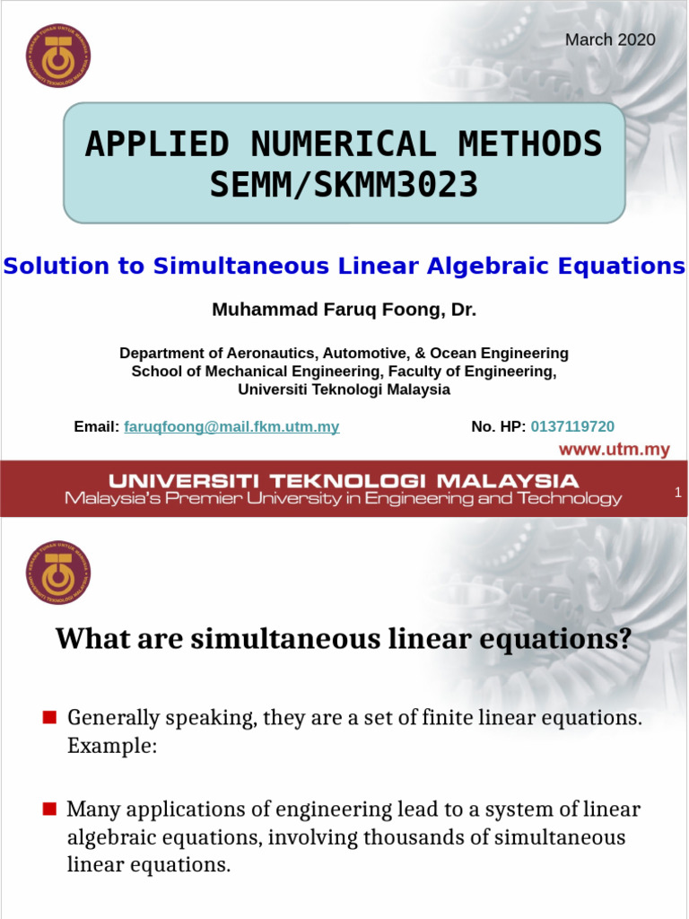Lecture 3 Solution To Simultaneous Linear Algebraic Equation Raw Pdf