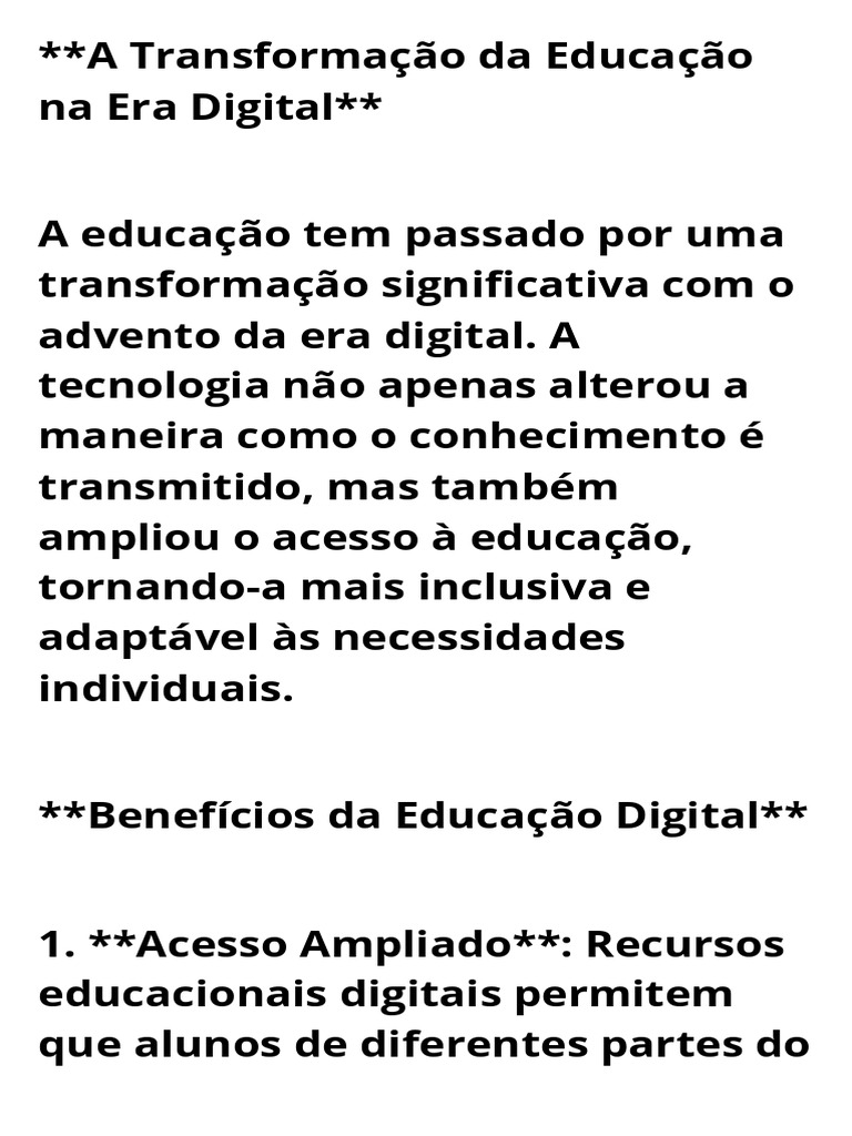 A Transformação Da Educação Na Era Digital - 20241015 - 212753 - 0000 | PDF