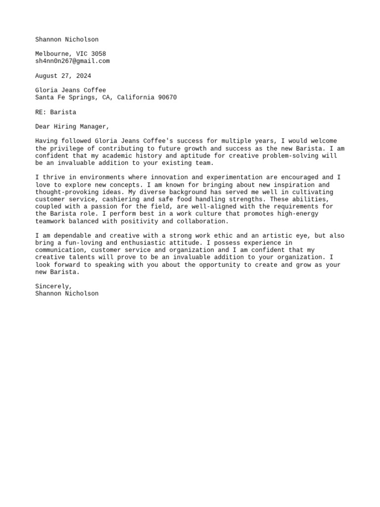 Shannon Nicholson Letter 1 | PDF