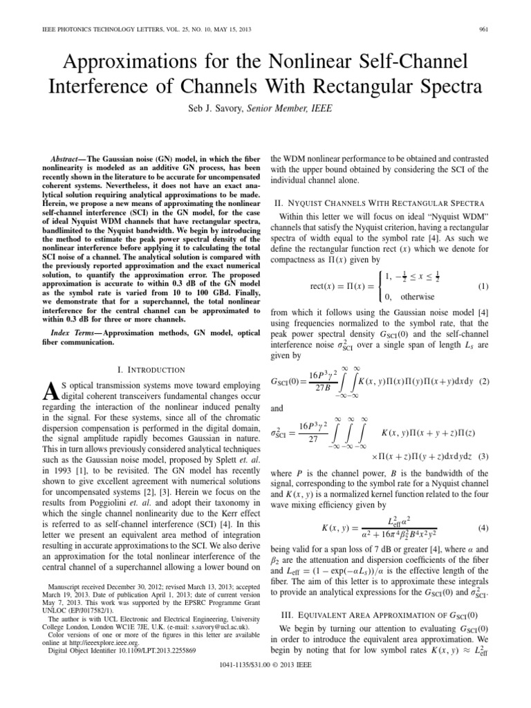 (Artigo) Approximations For The Nonlinear Self-Channel Interference of ...