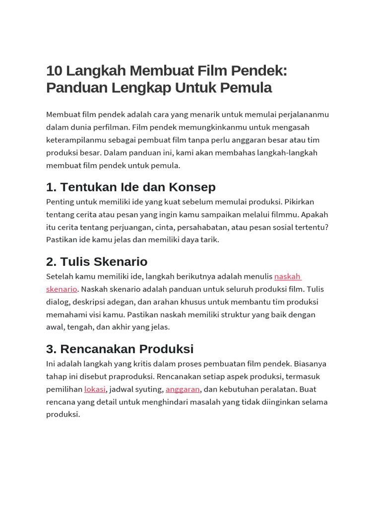 10 Langkah Membuat Film Pendek: Panduan Lengkap Untuk Pemula | PDF