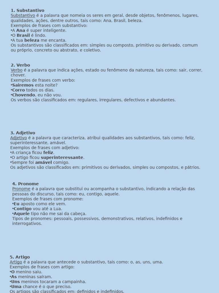 Tipos de Palavras na Língua Portuguesa | PDF | Pronome | Artes ...