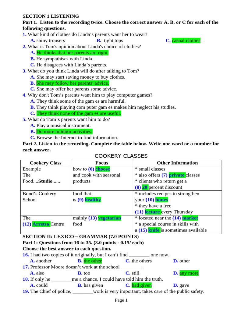 ĐỀ THI SỐ 01 - 2019-2020 - DAP AN | PDF