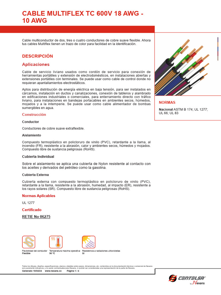 Cable Uso Rudo (Encauchetado)_CENTELSA_ficha | PDF