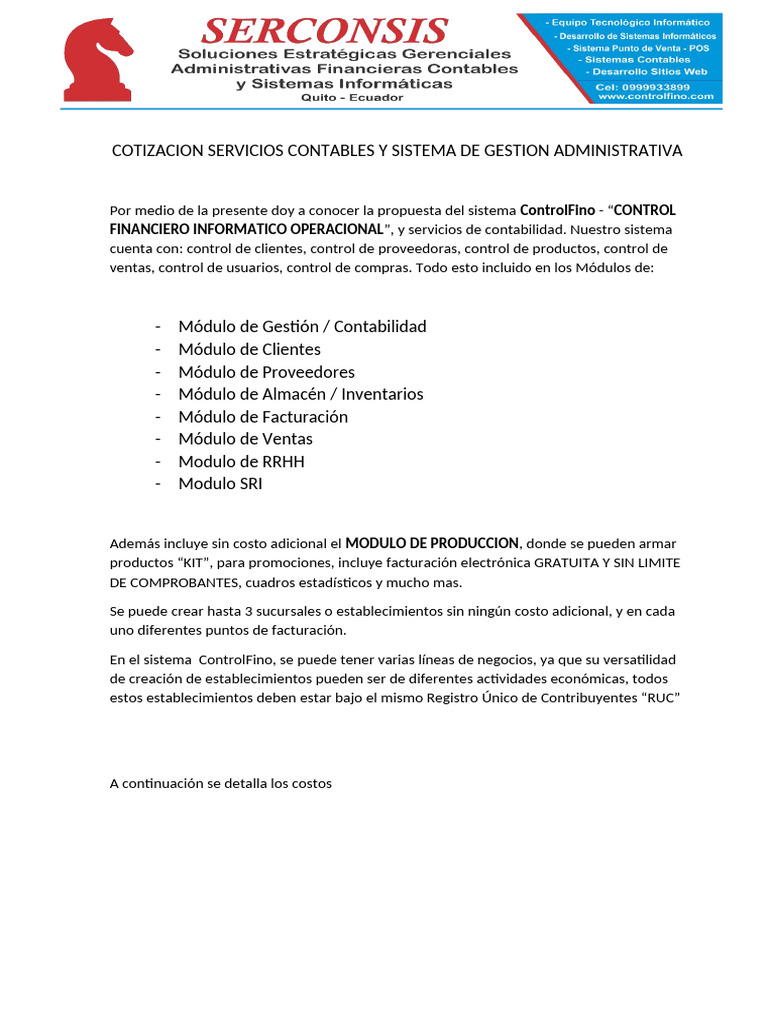 Cotización de Servicios Contables y Sistema | PDF | Contabilidad ...