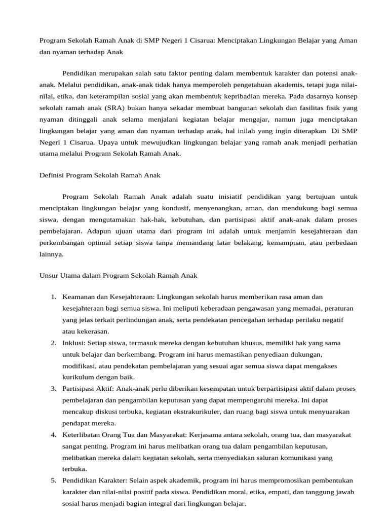 Program Sekolah Ramah Anak SMP Cisarua | PDF | Ilmu Sosial | Kesehatan ...
