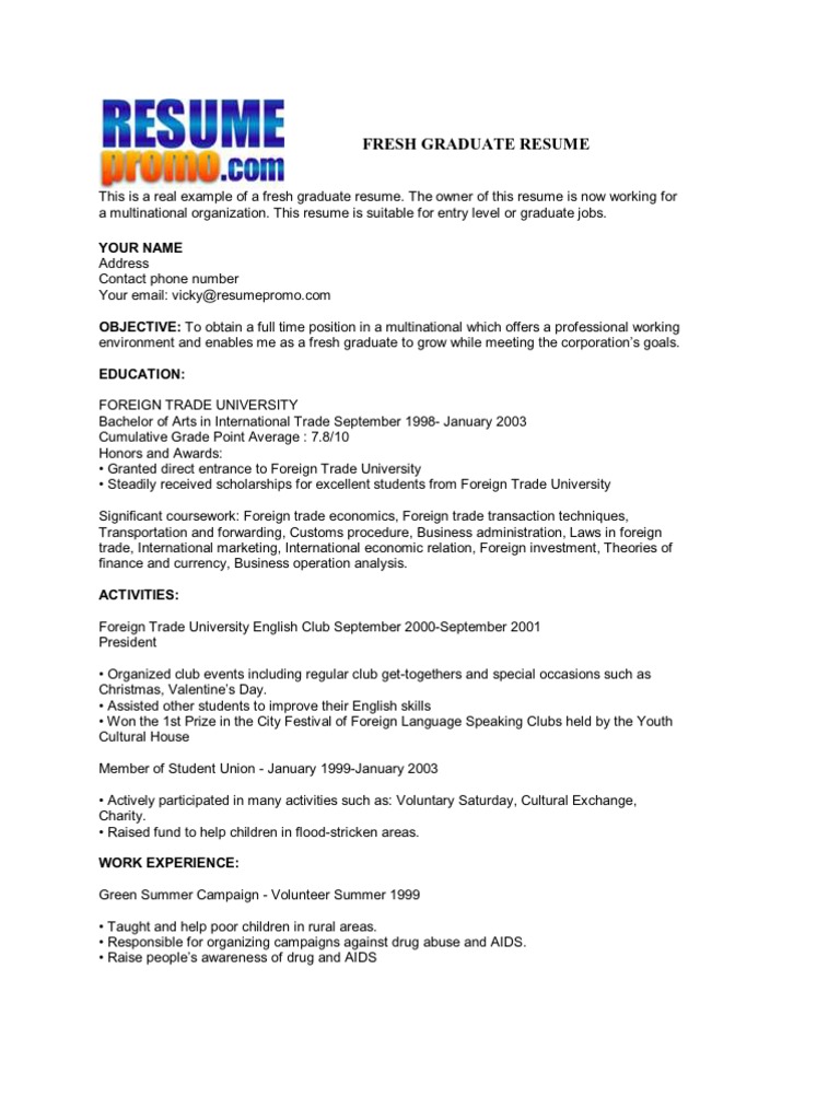 Fresh Graduate Resume | PDF | English As A Second Or Foreign Language |  Behavior Modification
