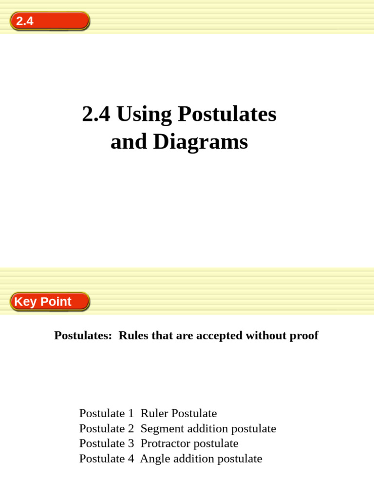 2.4 Using Postulates and Diagrams: Warm-Up Exercises 2.4 | PDF