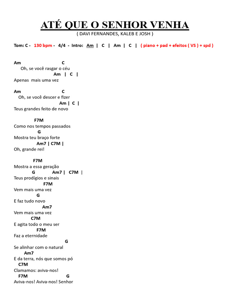 Até Que O Senhor Venha Davi Fernandes Kaleb E Josh Cifra Pdf