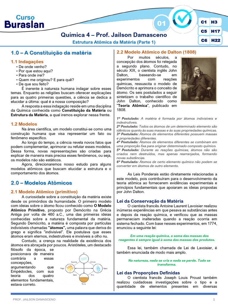 01 - QUÍMICA 4 - ESTRUTURA DA MATÉRIA 1_cópia | PDF